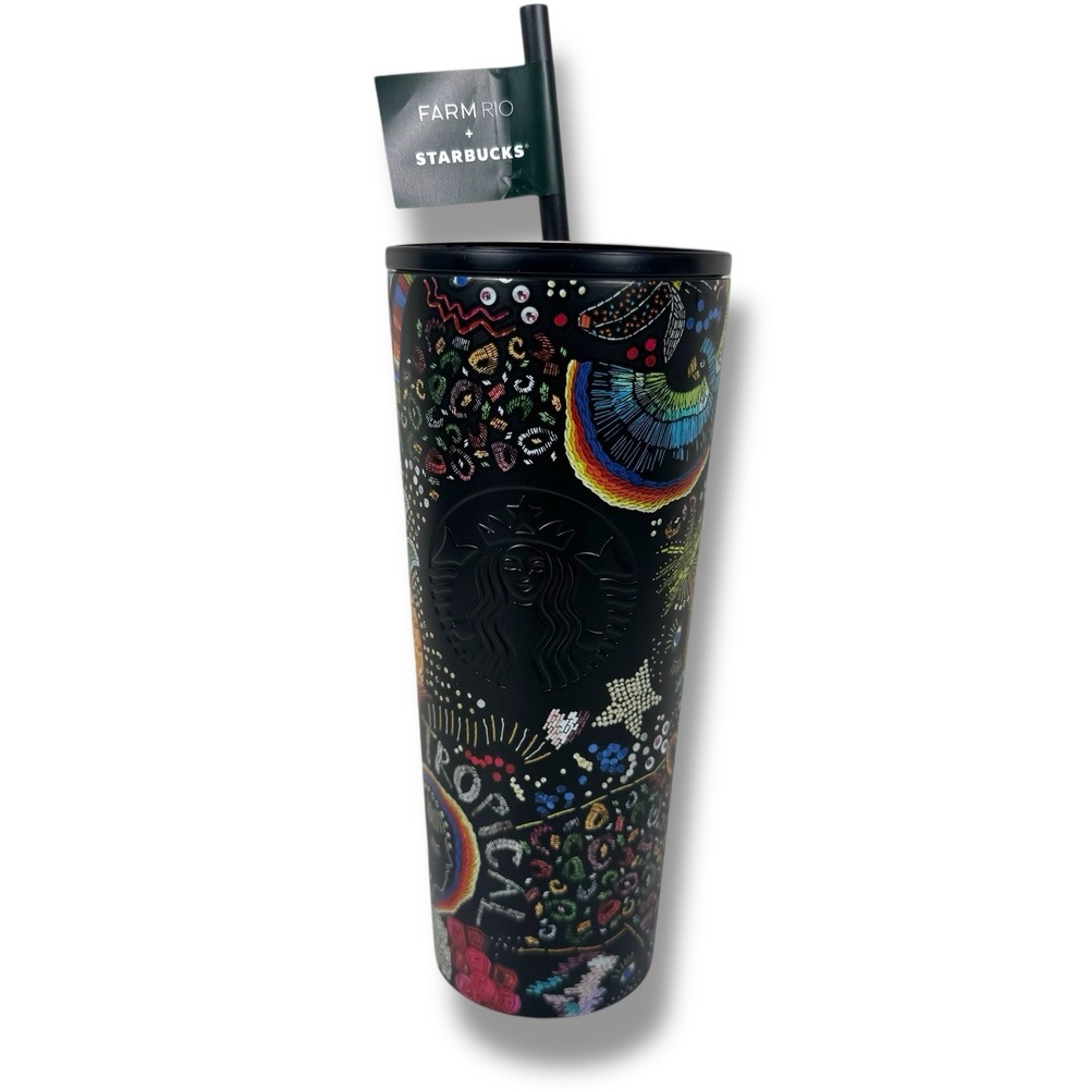 Starbucks Farm Rio Summer 2025 Black Rainbow‎ 24oz Cold Cup Tumbler NEW